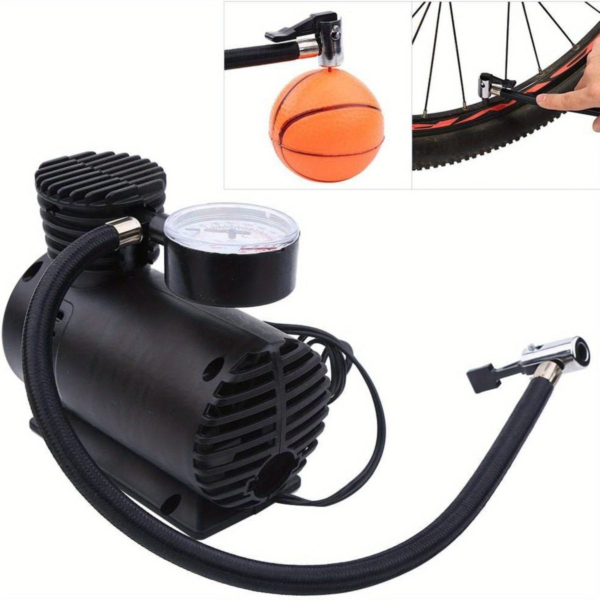 Portable 12V Car Tire Inflator – Compact Electric Air Compressor with Pressure Gauge