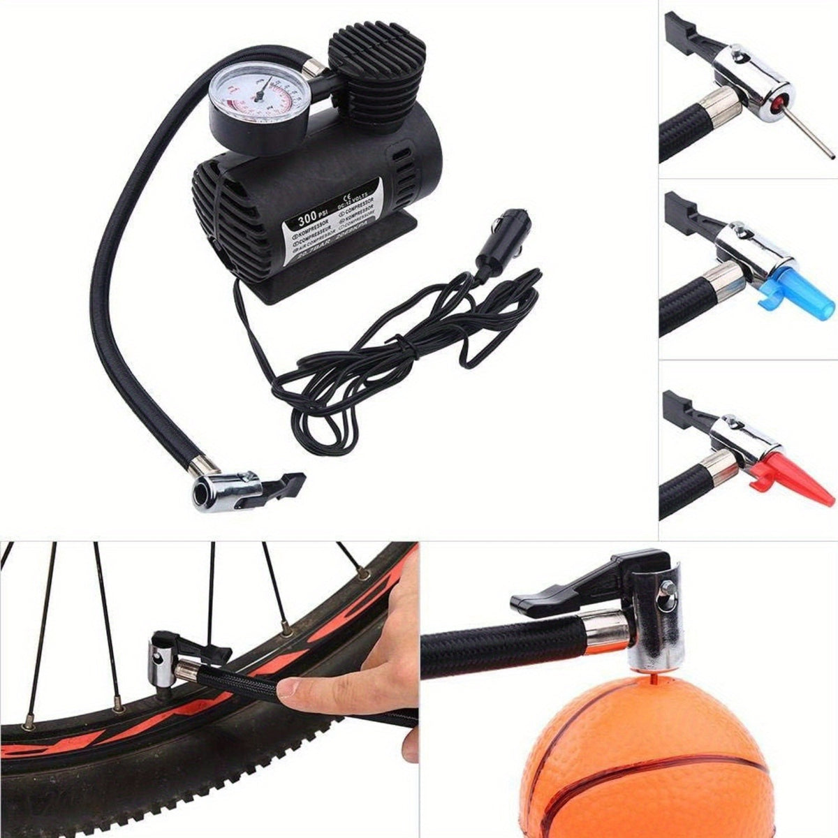 Portable 12V Car Tire Inflator – Compact Electric Air Compressor with Pressure Gauge