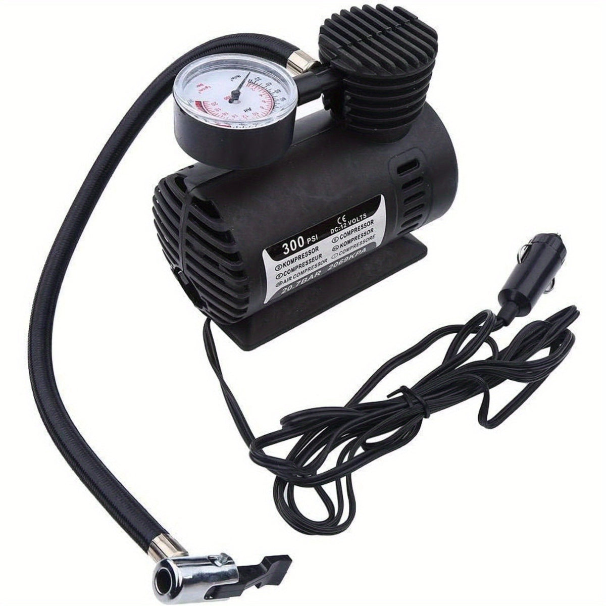 Portable 12V Car Tire Inflator – Compact Electric Air Compressor with Pressure Gauge